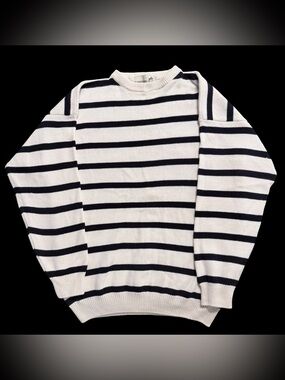 Jumpers Pure Cotton Nautical Stripe Sweater Size Large Navy Cream Breton Style